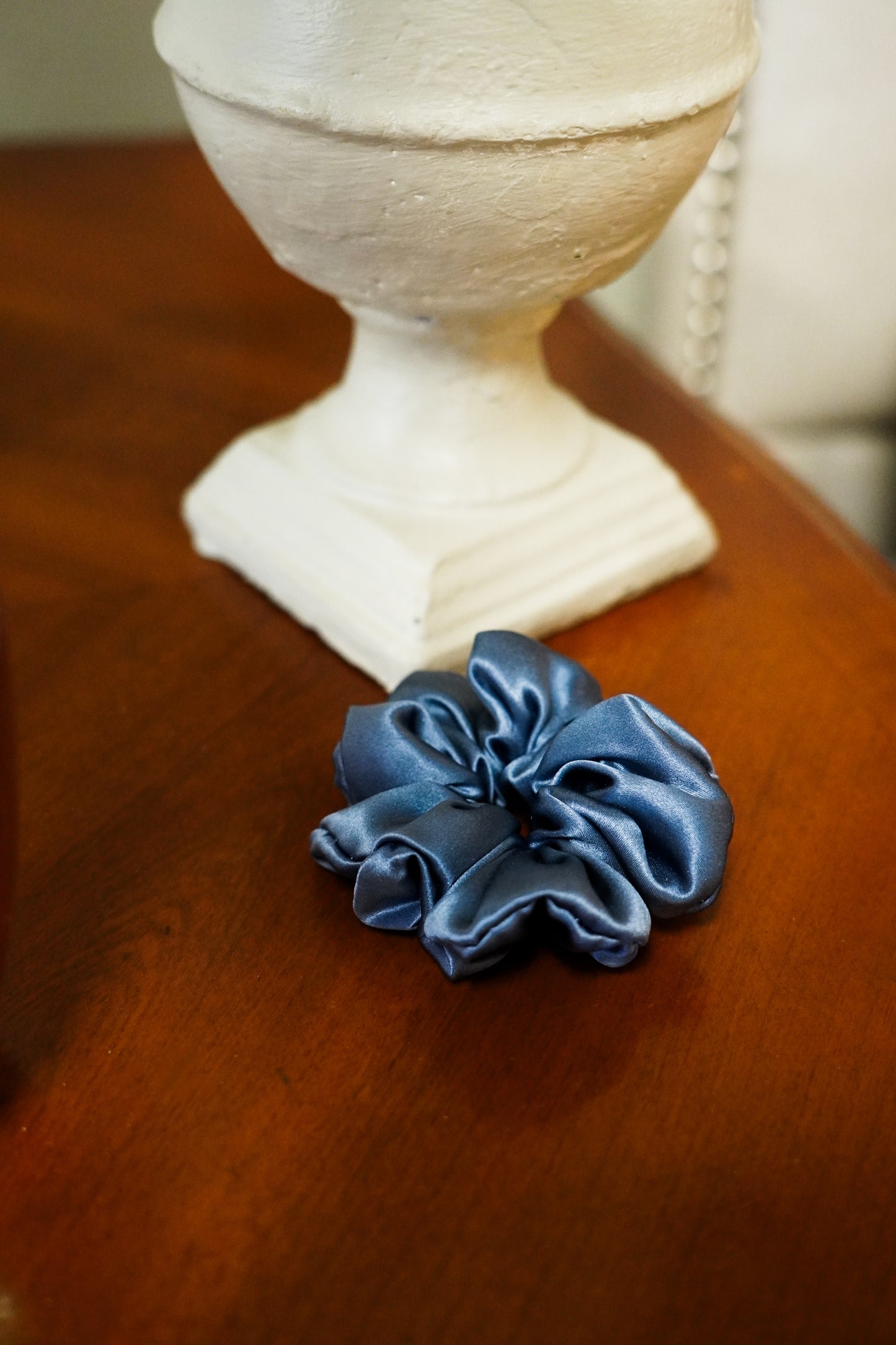 BLUE SILK HANDMADE SCRUNCHIES - SEWN BY CHLOE