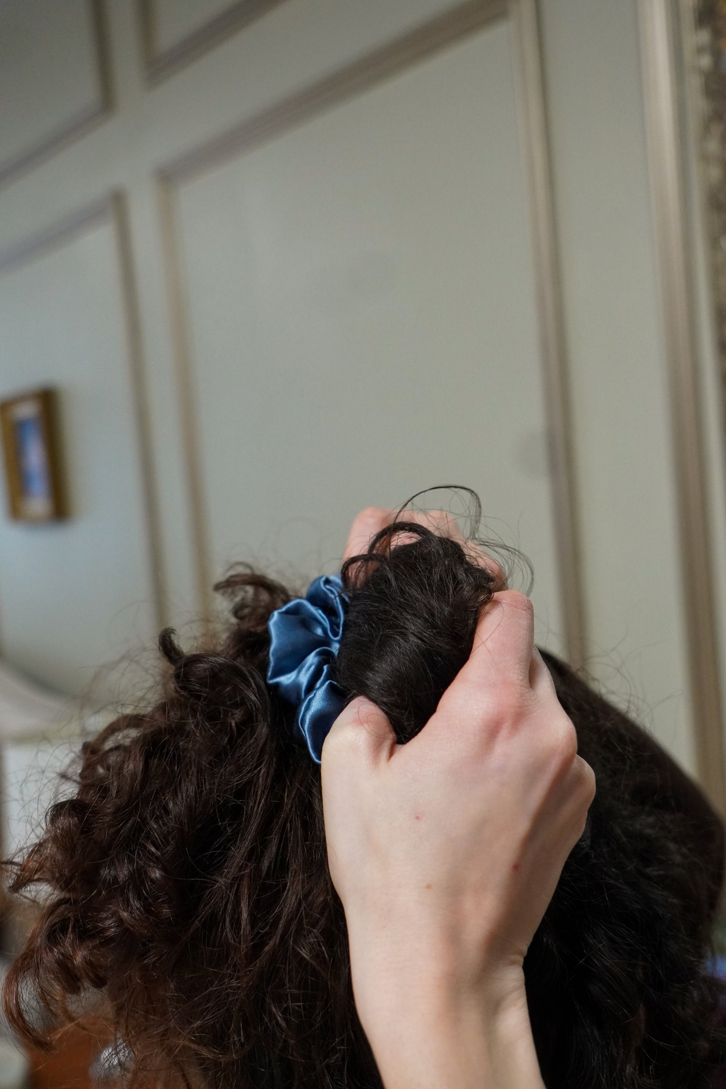 BLUE SILK HANDMADE SCRUNCHIES - SEWN BY CHLOE