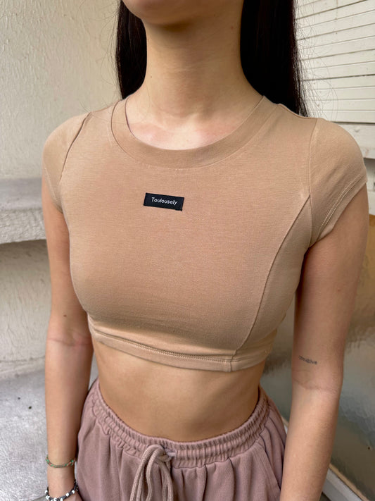 BEIGE TEE CROP TOP