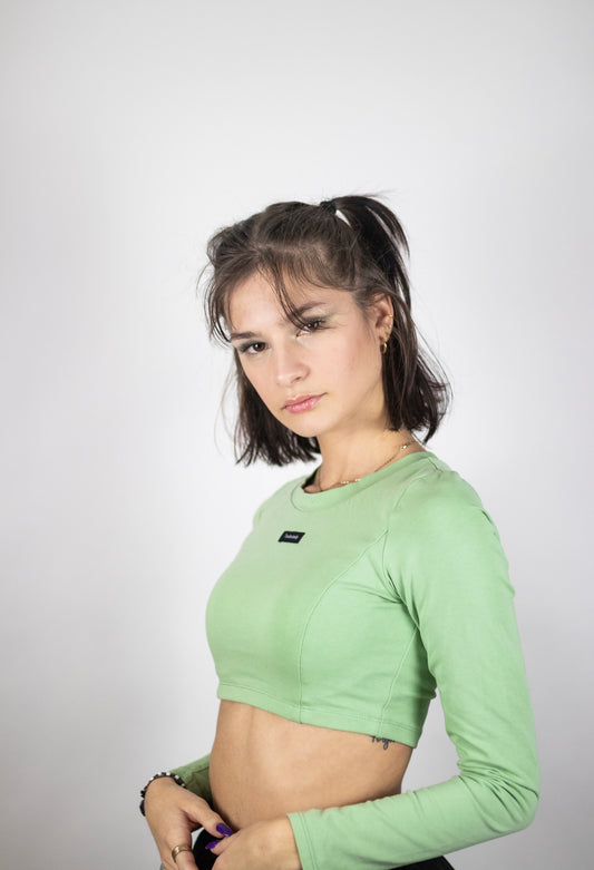 SAGE GREEN LONG SLEEVE CROP TOP - DARING